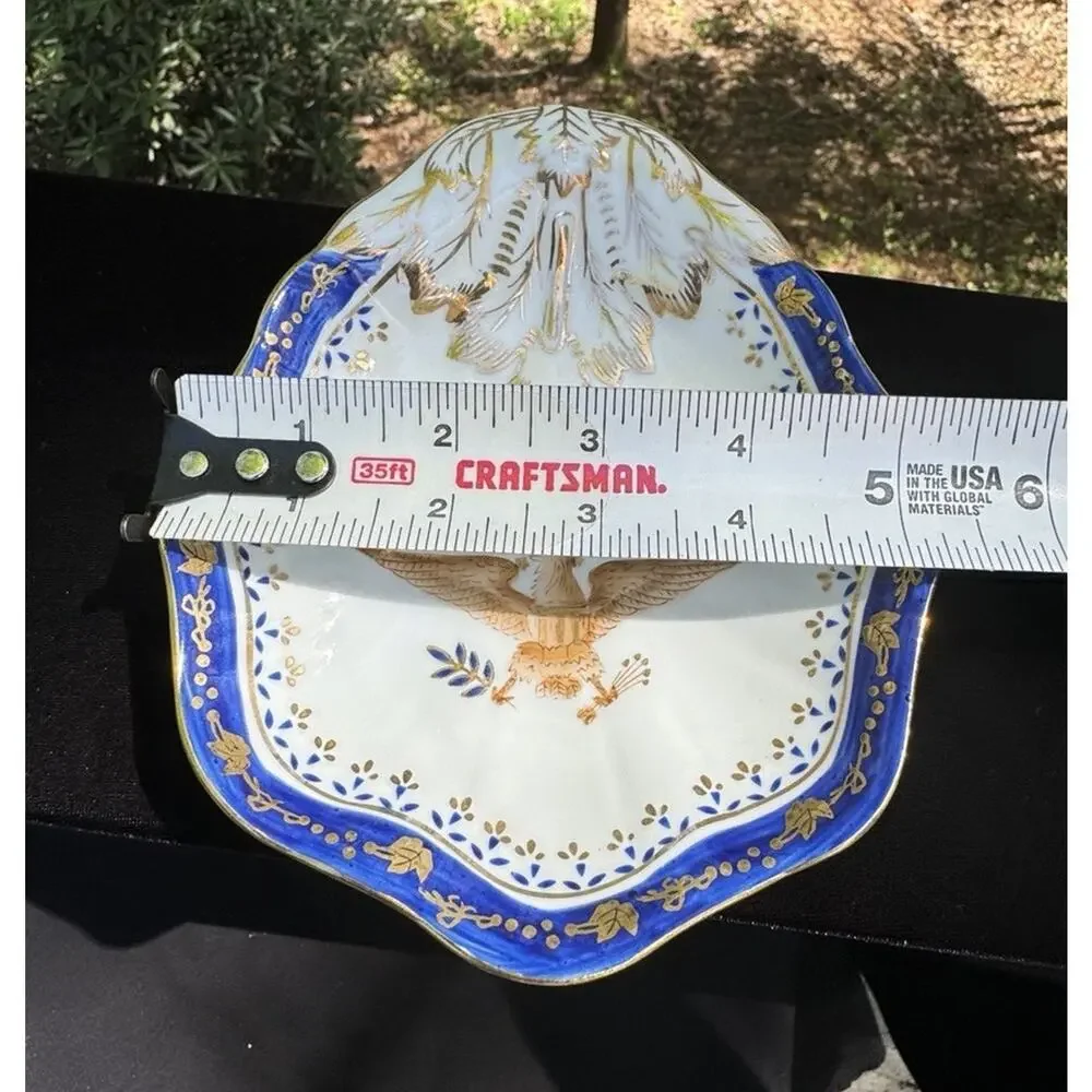 Andrea by Sadek Bowl American Eagle Gold White Blue Trim Ceramic Scalloped -A50